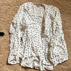 CAbi White Button Down Shirt with Black Dots